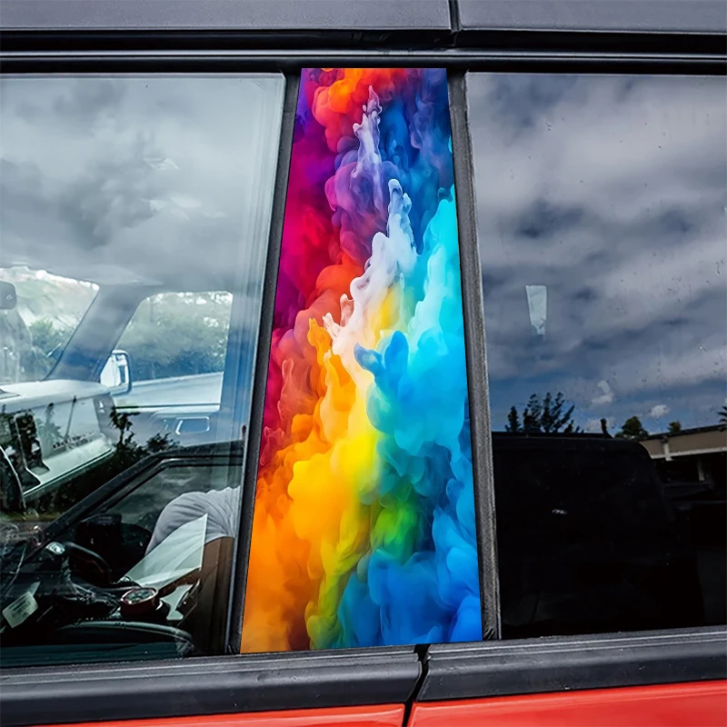 

2 pieces of automotive B-pillar stickers Colorful Ink Diffusion Protective film, PVC material film