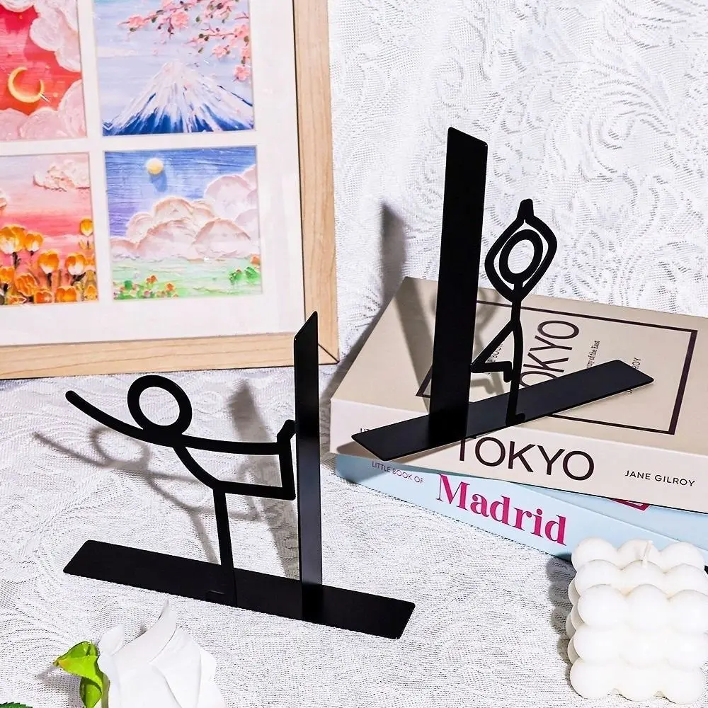 1Pair Iron Art Metal Bookends Stick Figure Human Shape Book Stopper Desktop Decorative Bookend School Office Supplies