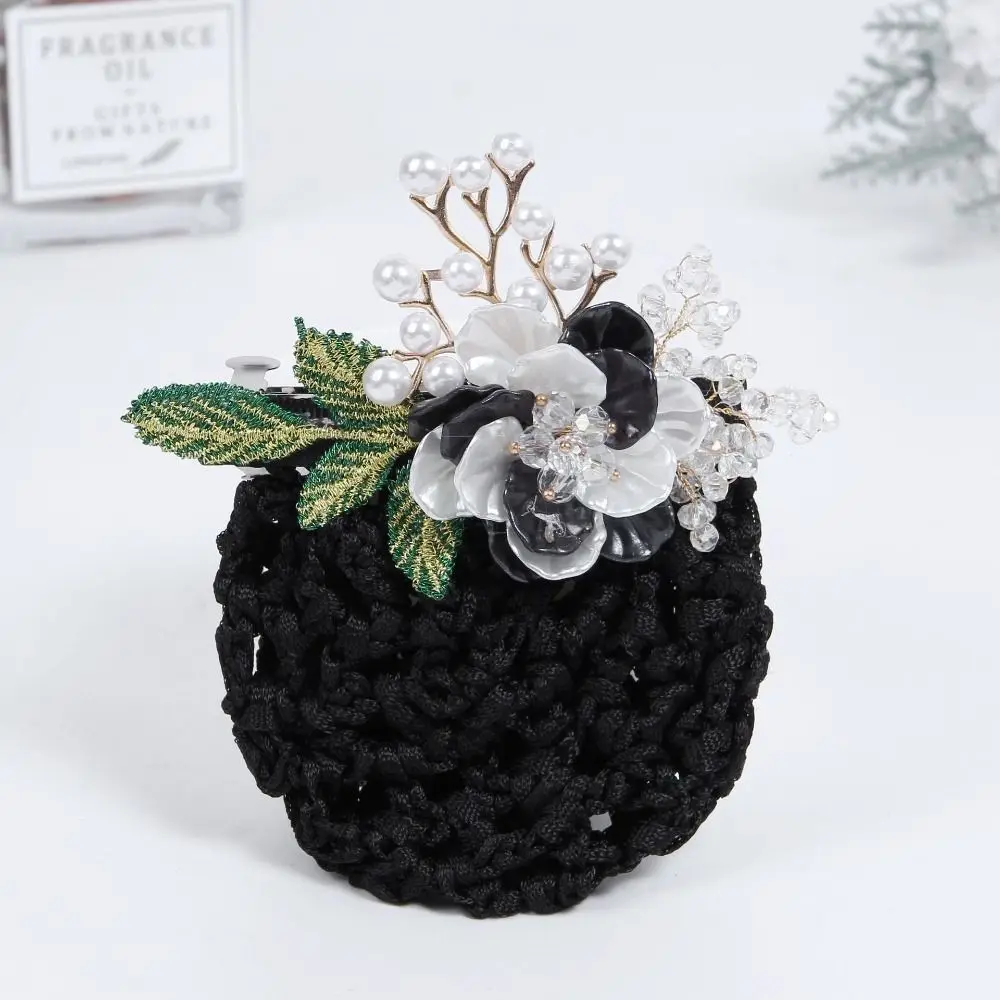 

Korean Style Flower Snood Spring Clip Bun Snood Ponytail Clip Pearls Crochet Bun Net Headwear Hairgrips Cover Net Lace Hair Net