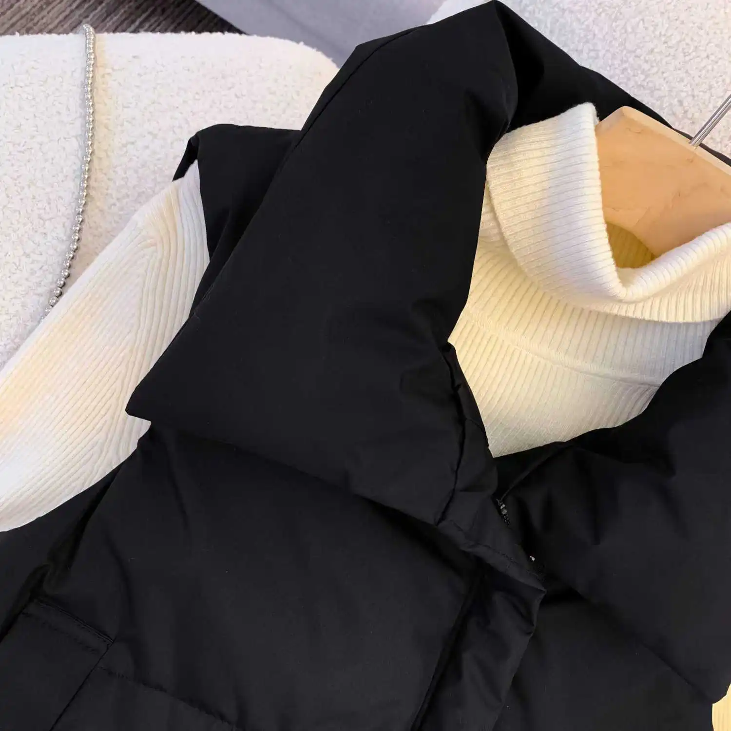 Übergroße Baumwollweste mit Reißverschluss, lockere Damenweste für Herbst und Winter, lässige Weste, ärmellose Kleidung, einfarbige Basic-Jacke, Oberteil – Detail 15