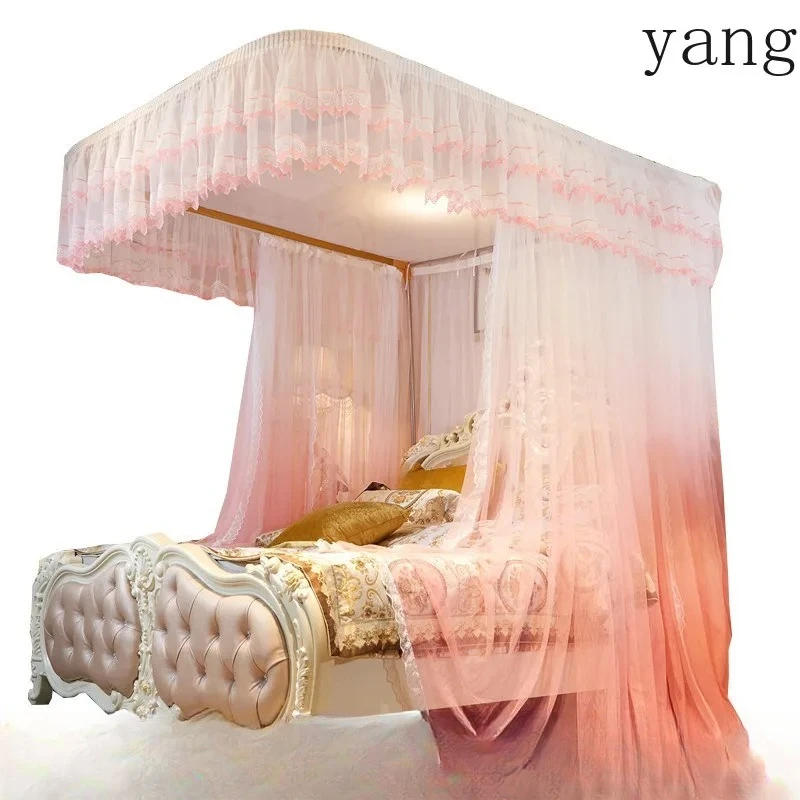 YJQ Court Gradual Change Mosquito Net Lace Floor Yarn Guide Rail Double Pulley Mosquito Net Bedroom Household