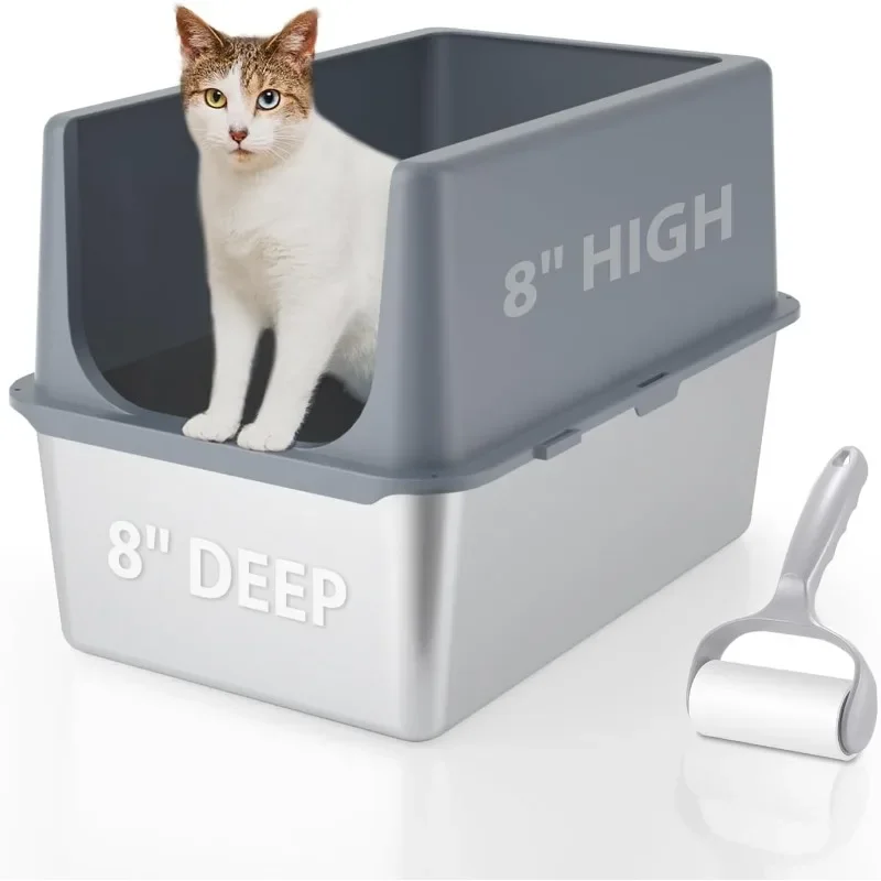 

Box with Lid, Stainless Steel Cat Litter Box, 16" Metal Litter Box High Sides, Extra Large Litter Boxes for Big Cats,