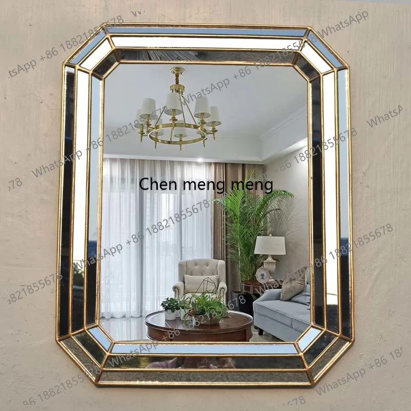 European glass mosaic patch porch wall-mounted decorative mirror retro bathroom makeup mirror