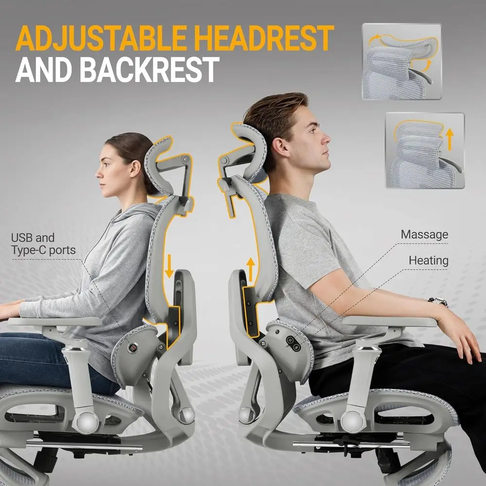 كرسي مكتب تنفيذي مريح عالي الظهر مع مساند للذراعين 6D، تدليك ساخن، دعم قطني، ميزات قابلة للتعديل (رمادي) #6