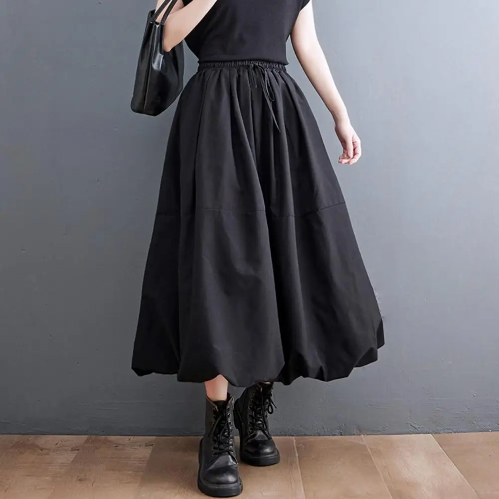 Large Hem Skirt Elegant Lace-up Maxi Skirt with Pockets for Women High Waist A-line Skirt with Large Hem Solid Color Casual Long