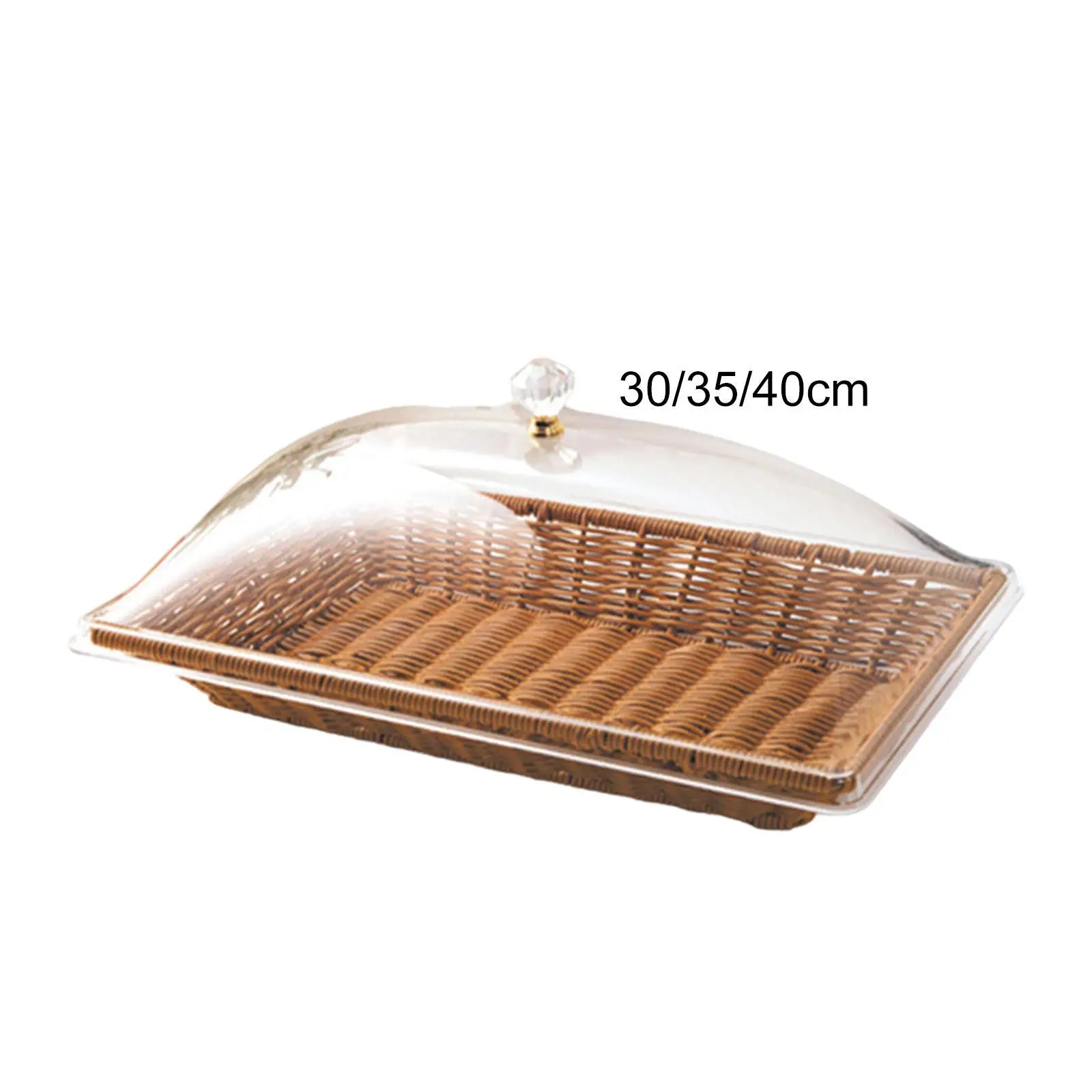 Imitation Rattan Woven Bread Basket with Acrylic Lid Organizer Tray Snack Storage Food Serving Basket for Outdoor Living Room