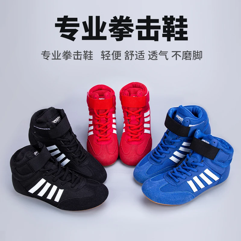 Professional Boxing Shoes Men's Wrestling Training Shoes Red White Women Fighting Sanda Strength Gym Boxer Boxing Fight Boots