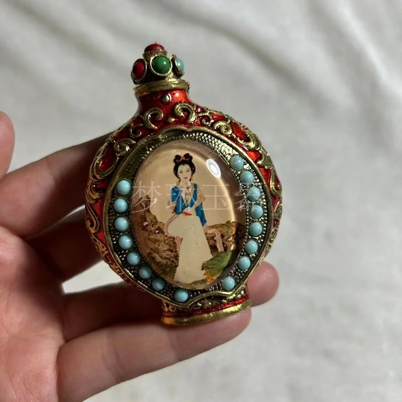 Inlaid Cloisonné Luminous Jade Snuff Bottle, Tibetan Silver Antique Pendant