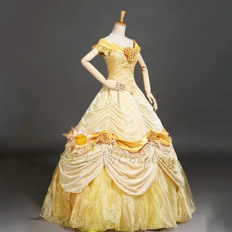 Custom Made Belle Princess Luxury Cosplay Costume Yellow Dress For Women Halloween Party Costumes