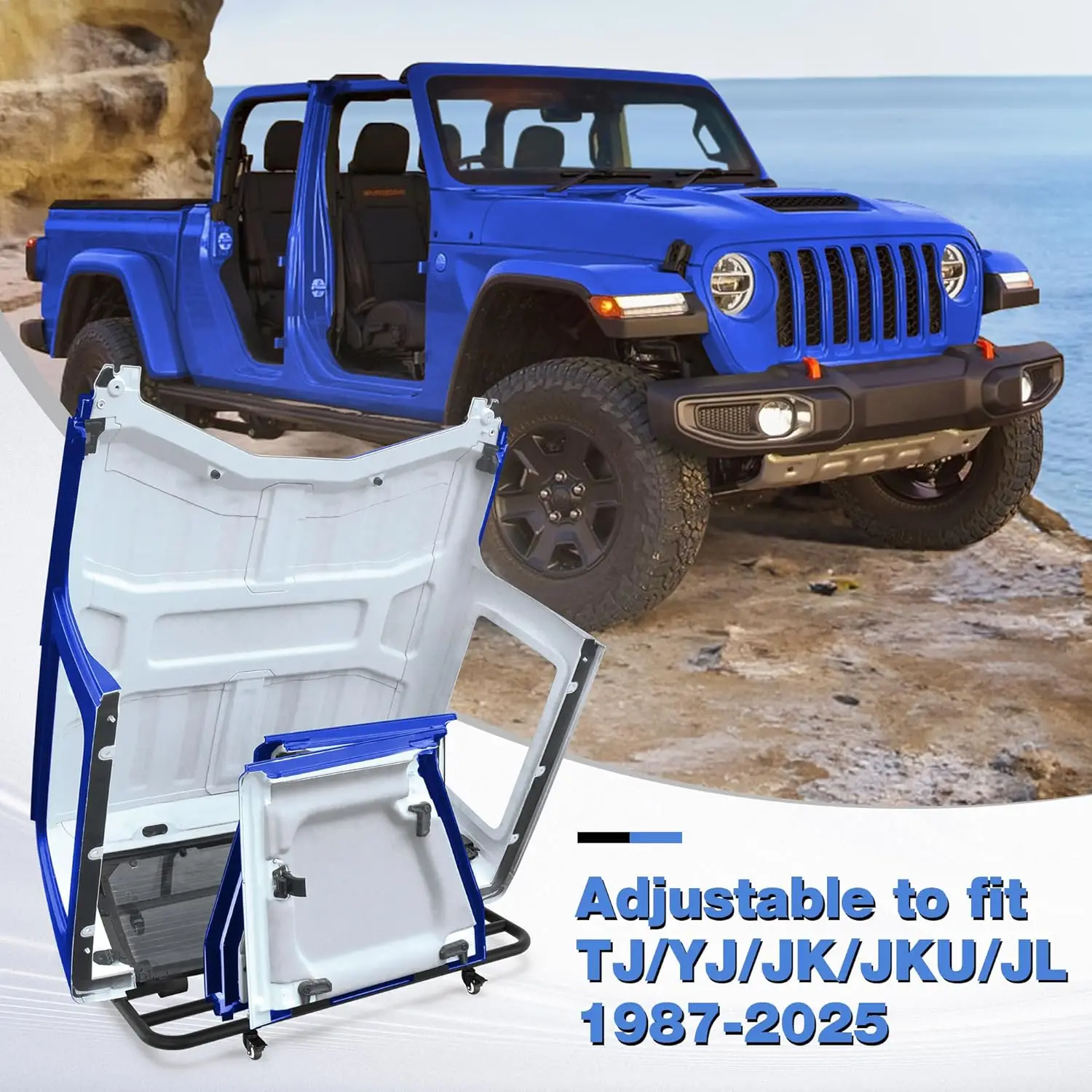 

POFENZE Upgrade Hard Top Carrier Sliding 3-Pieces Hardtop Storage Rack for Jeep Wrangler YJ TJ JK JL 1987-2025
