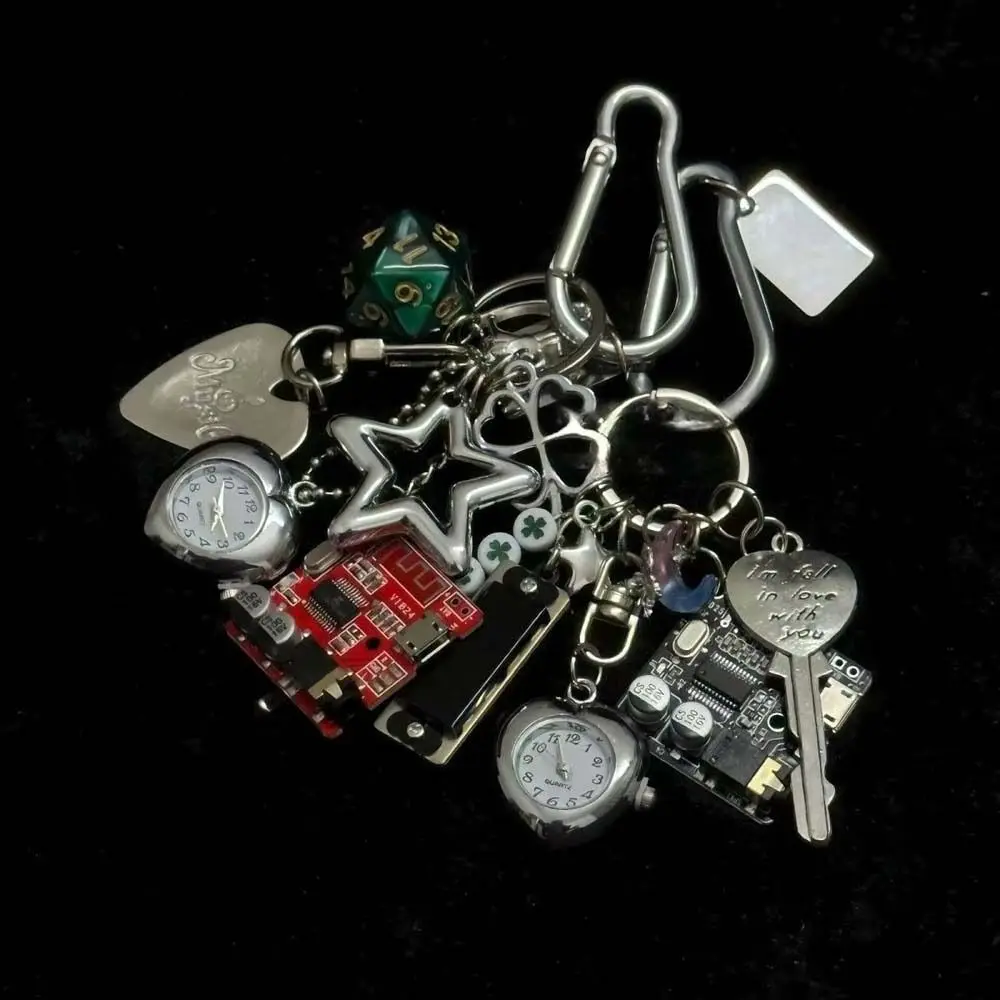 Mechanical Elements Pocket Watch Pendant Retro Design Guitar Pick Handmade Vintage Keychain Alloy Couple Style