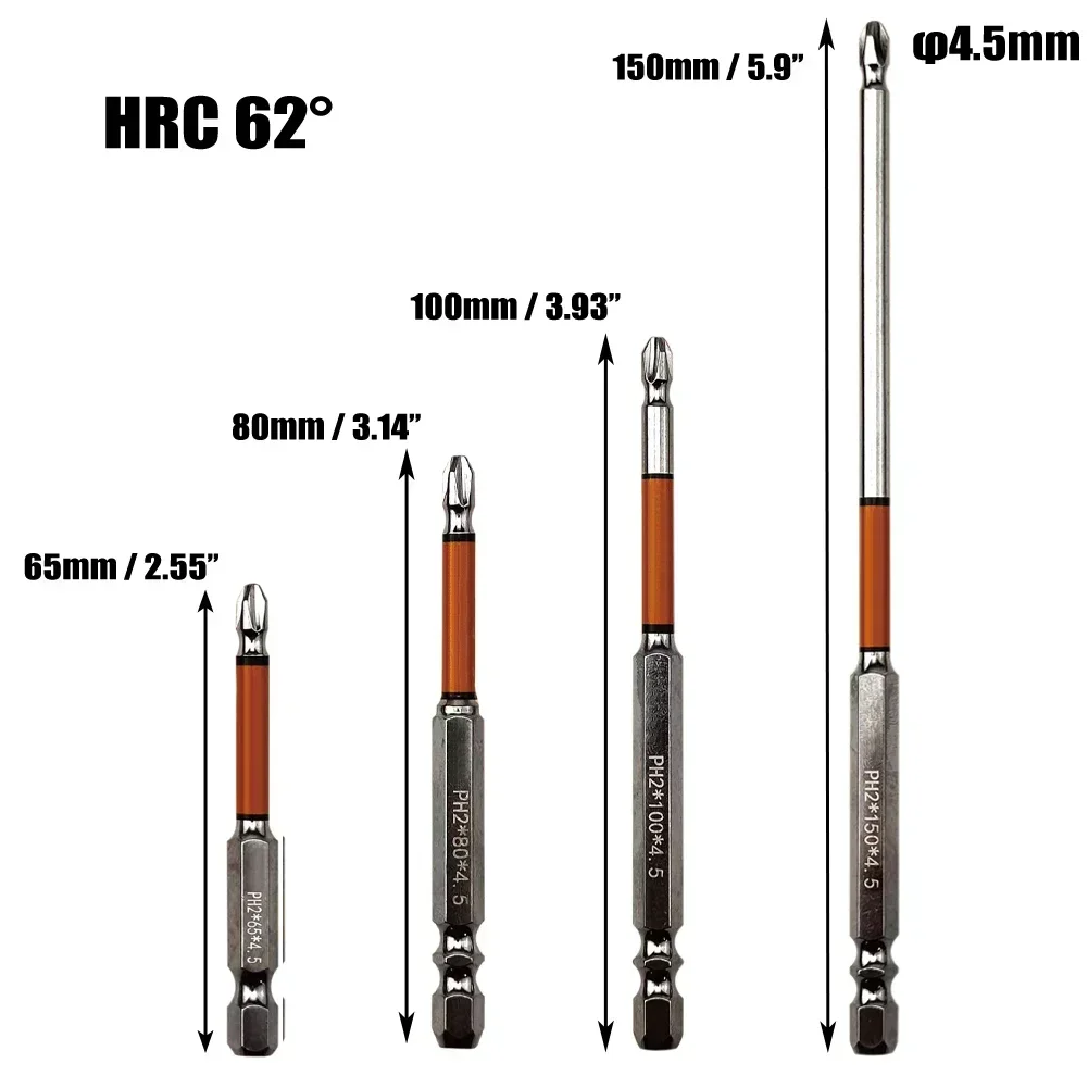 Imagem -02 - ° Chave de Fenda Cruzada Magnética Cabeça de Lote Ph2 para Brocas de Impacto Chaves de Fenda Elétricas 65 mm 80 mm 100 mm 150 mm Unidades Hrc62