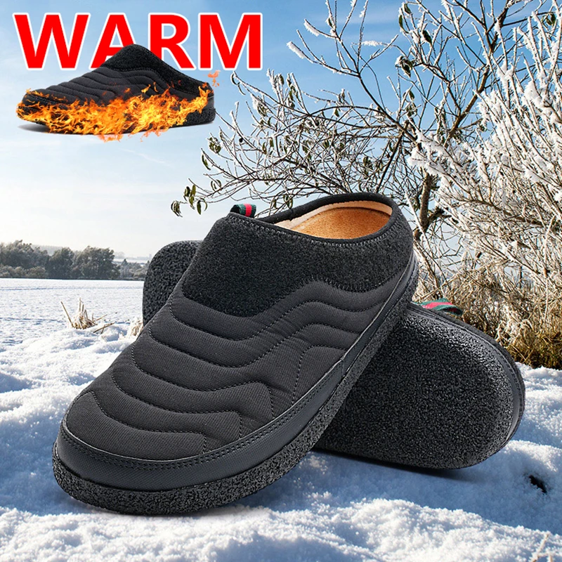 Unisex Fashion Winter Casual Slip On Shoes Waterproof Warm Cotton Shoes for Women and Men\'s Indoor Outdoor Garden Half Slippers