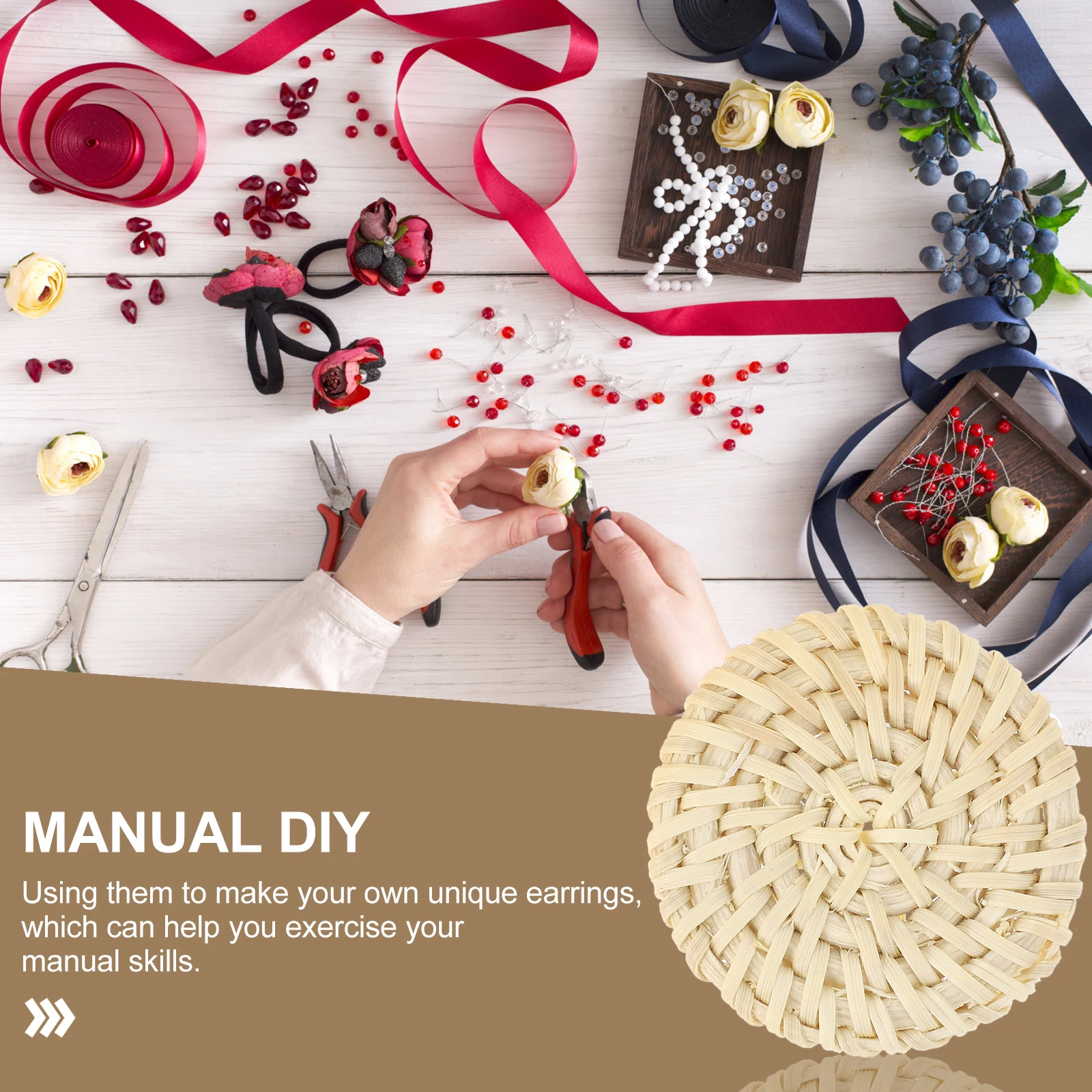 

6Pcs Versatile Woven Rattan Charms Round Earring Decoration DIY Craft Accessories