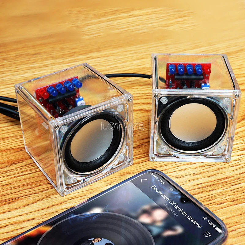 DIY Mini Speaker Electronic Kit Dual Channel Audio Parts 5V 1A Transparent Electronic Components School Fun Welding Training