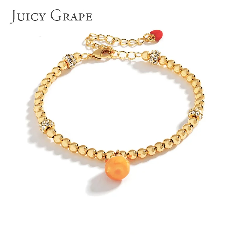 JuicyGrape Orange Enamel Bracelet Gold Bead Bracelet Fashion Fruit Bracelet 18ct Gold Plated Classic Timeless Jewelry Accessorie