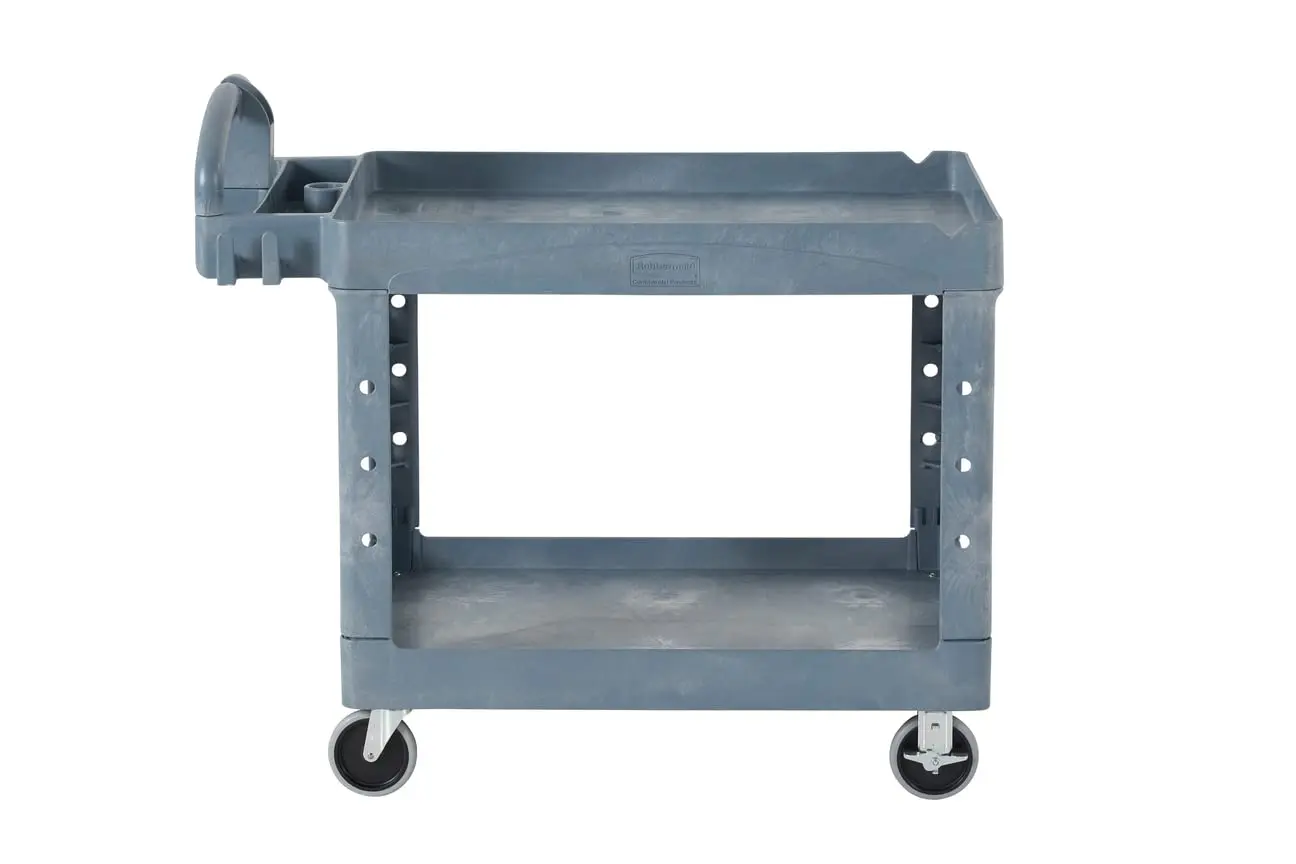 Products Brute Heavy Duty 2-Shelf Utility/Service Cart, Large, Lipped Shelves, Ergonomic Handle, 750 lbs.