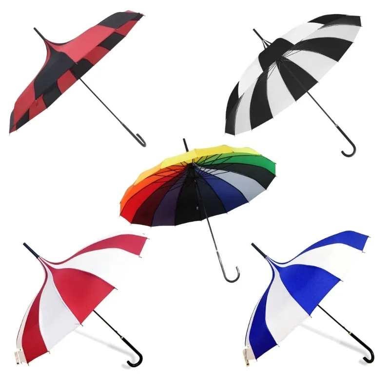 Stylish Pagoda Umbrella Sun Rain Windproof Umbrella Large Umbrella Colorful Strips Umbrellas for Women