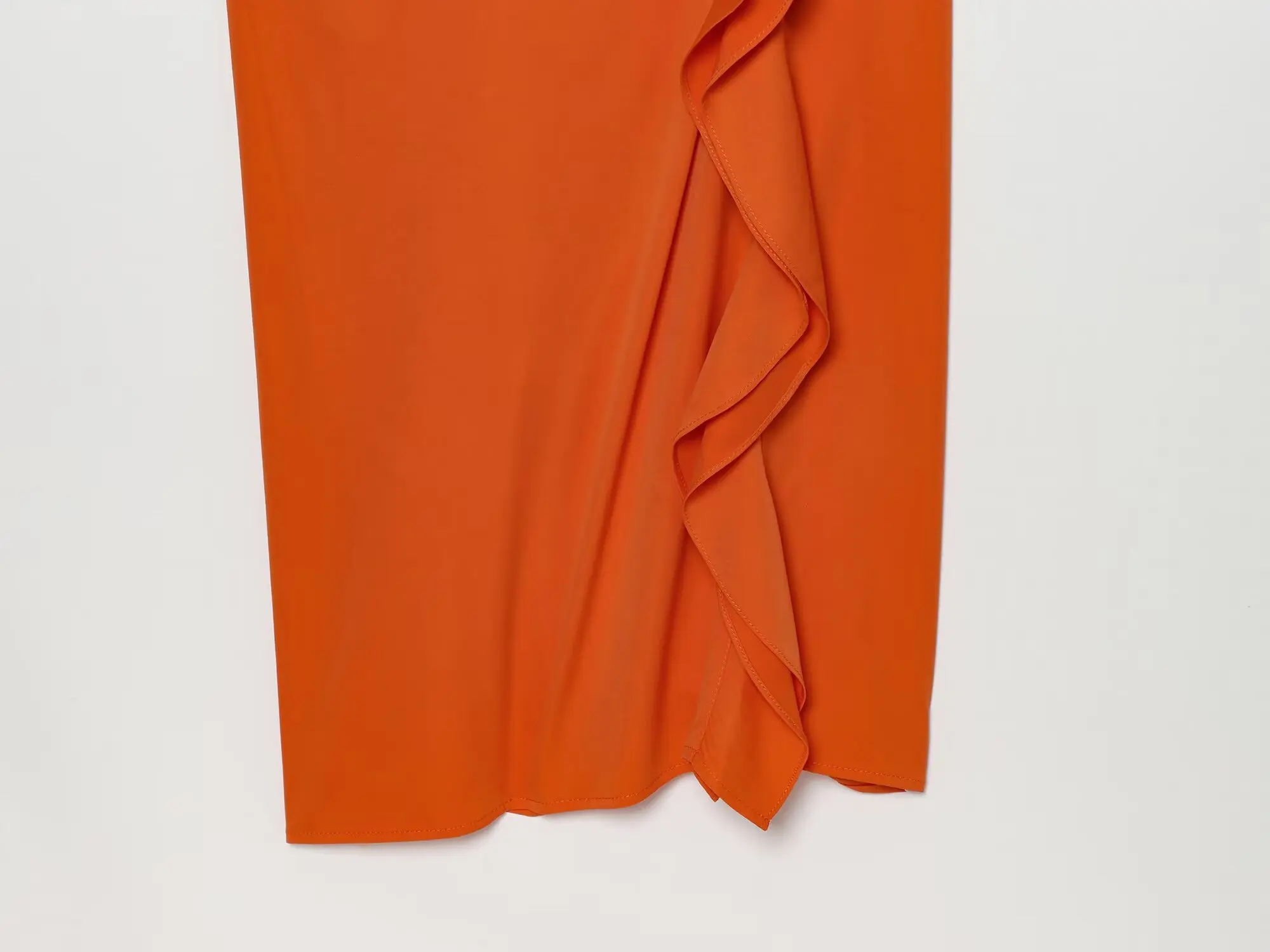 TFMLN Damen Einfarbiges Langes Kleid Rundhals Lange Ärmel Rüschenkanten-Dekoration Sommerkleidung Modische Elegante Schlanke Kleider – Detail 17