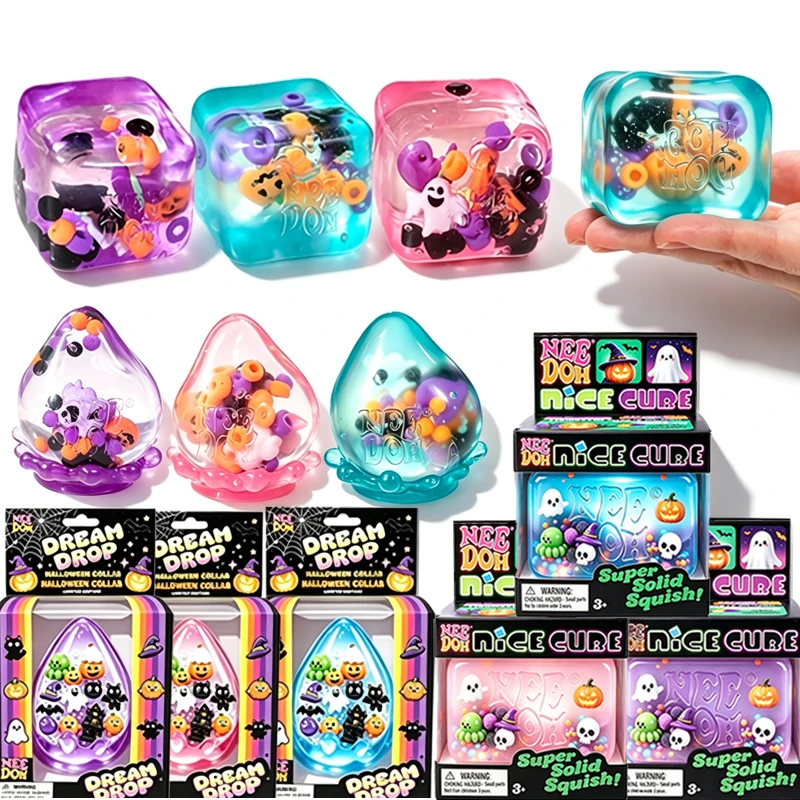 Needoh Halloween Limited Nice Cube Dream Drop Maltose Squeeze Toy 4Pcs Cube Squish Set Knead Stress Relief Office Desk Decor Toy