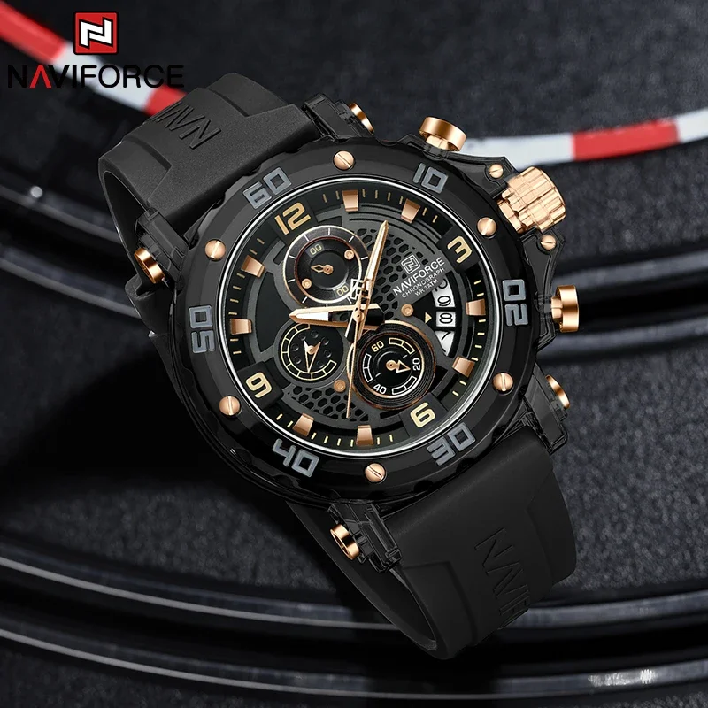 NAVIFORCE แบรนด์แฟชั่นนาฬิกาทหารผู้ชายควอตซ์คุณภาพสูงนาฬิกาโครโนกราฟส่องสว่างกันน้ำนาฬิกาข้อมือผู้ชายนาฬิกาสปอร์ต