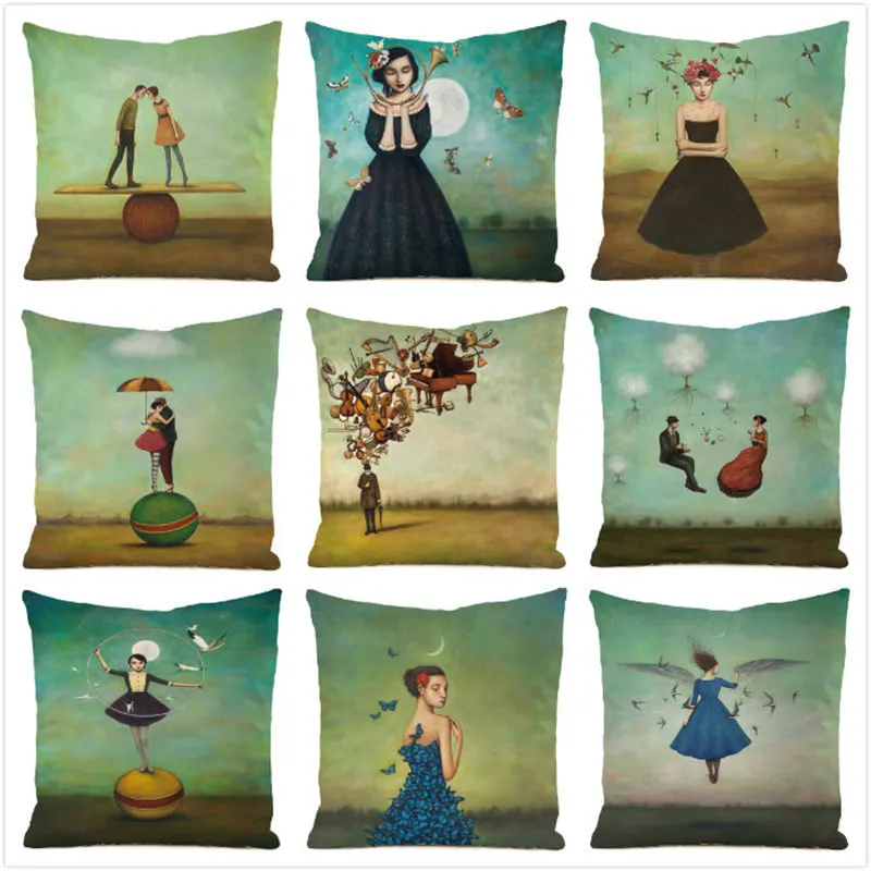 Nordic minimalist hand-painted characters Digital printing short plush pillow covers for sofa office cushion cover home goods