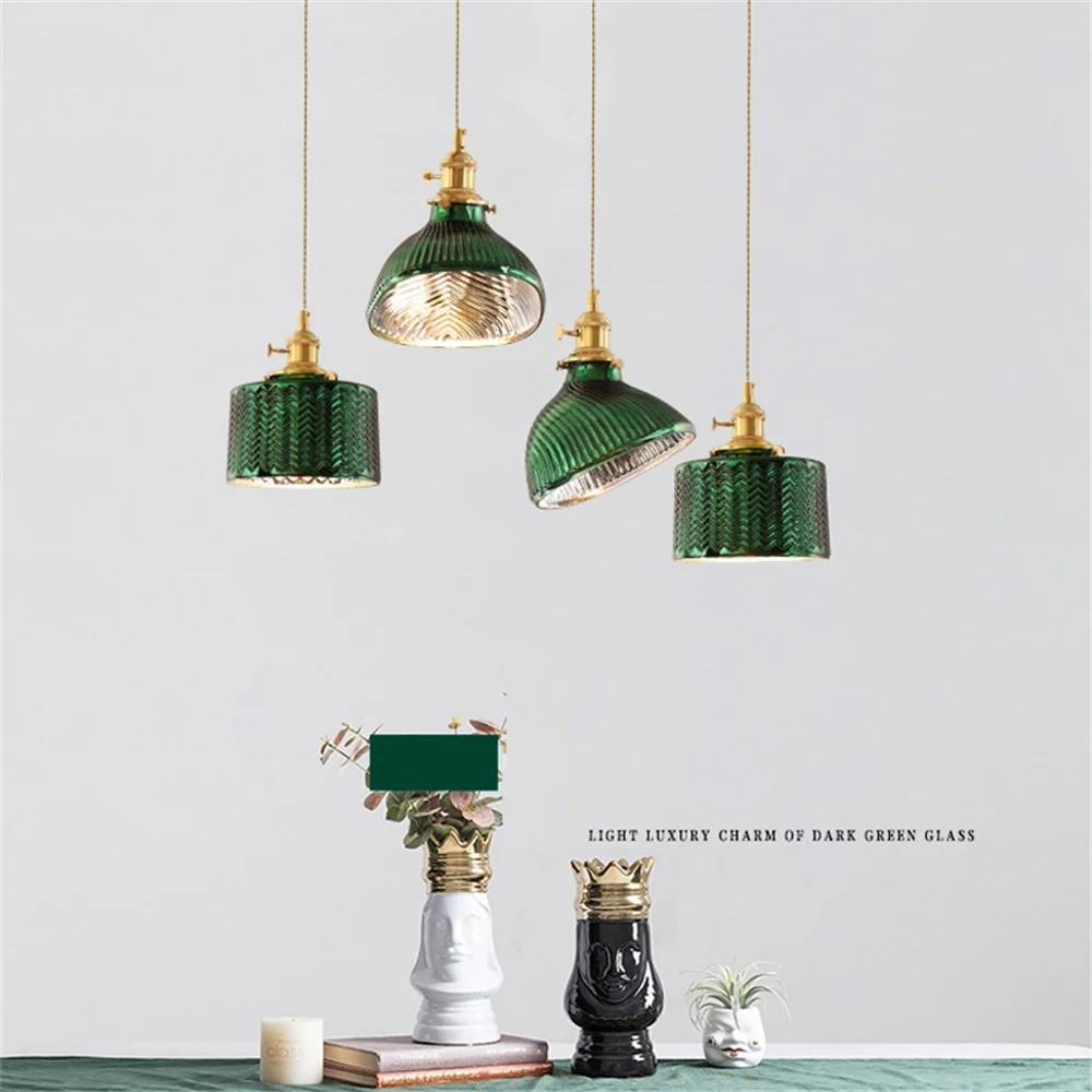 

Nordic Modern Pendant Light LED Loft Brass Green Glass Hanging Lamp Dining Room Bar Home Decoration Antique Suspension Luminaire