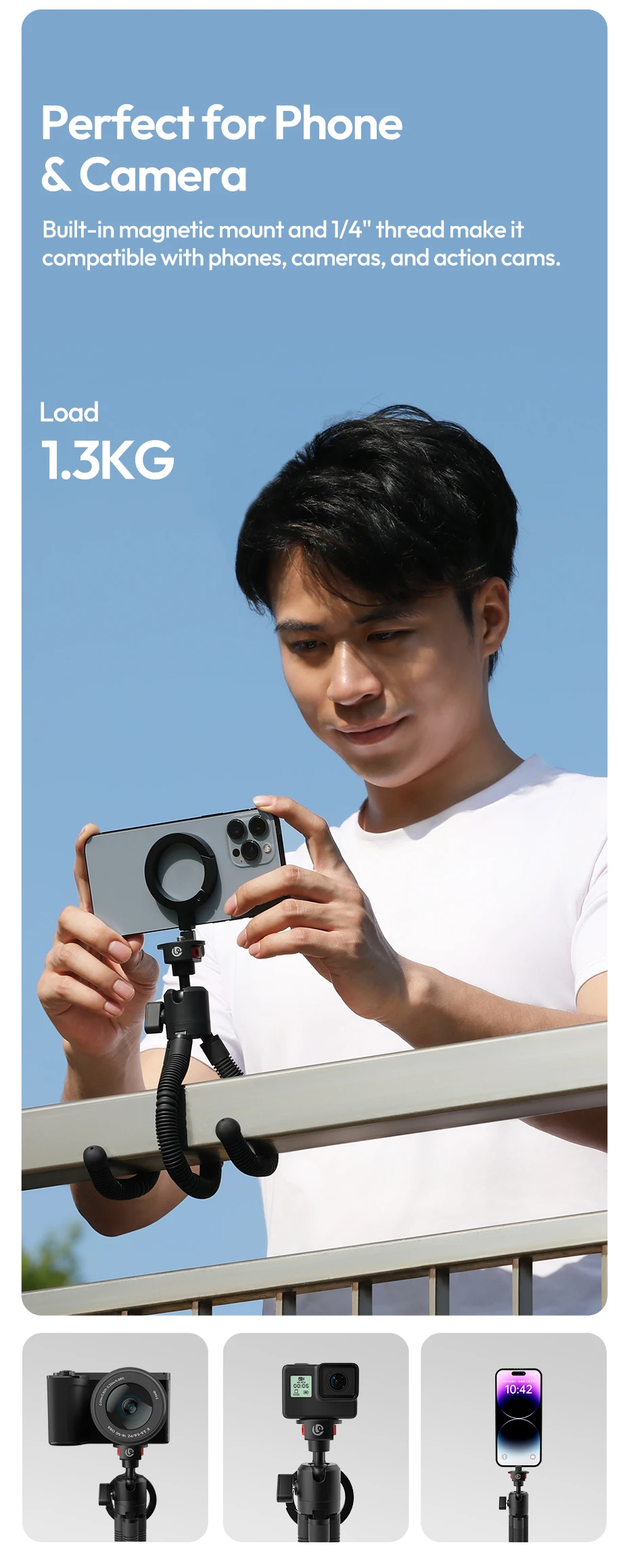 Ulanzi MT30 Magnetisches flexibles Stativ für Fotografie, Telefonkamera 360° ° Einstellbare Kugelkopf umwickelte Beine Stativ Outdoor Vlog – Detail 7