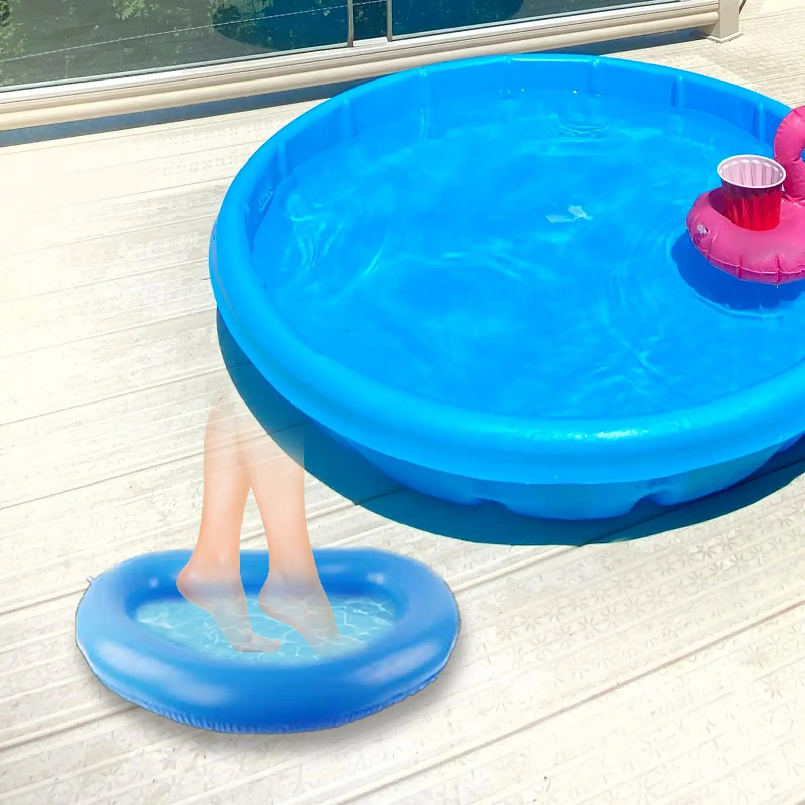 Foot Soaking Bath Basin Inflatable PVC Anti Slip Blue Portable Pool Entry Accessory for Home and Outdoors