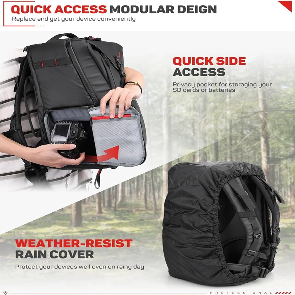 IFOOTAGE Beave BV-R35 Rolling Camera Bag, Travel Camera Case with Wheels, 35L Photography Backpack, Side Access Outdoor Photogra