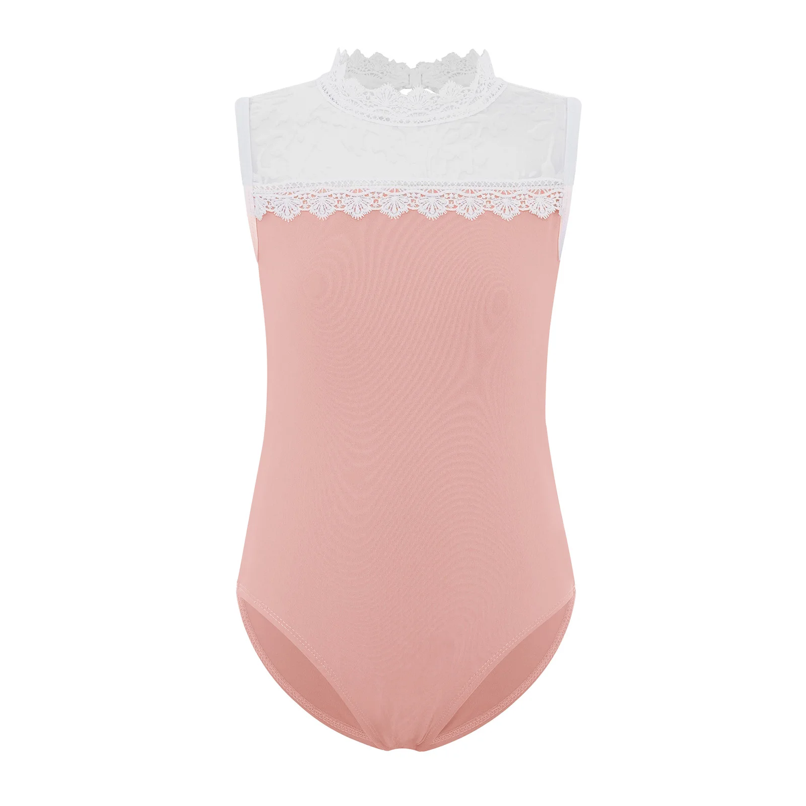

Kids Girl Lace Collar Sleeveless Ballet Leotard Sheer Jacquard Mesh Patchwork Ballet Dance Bodysuit Gymnastics Lyrical Dancewear