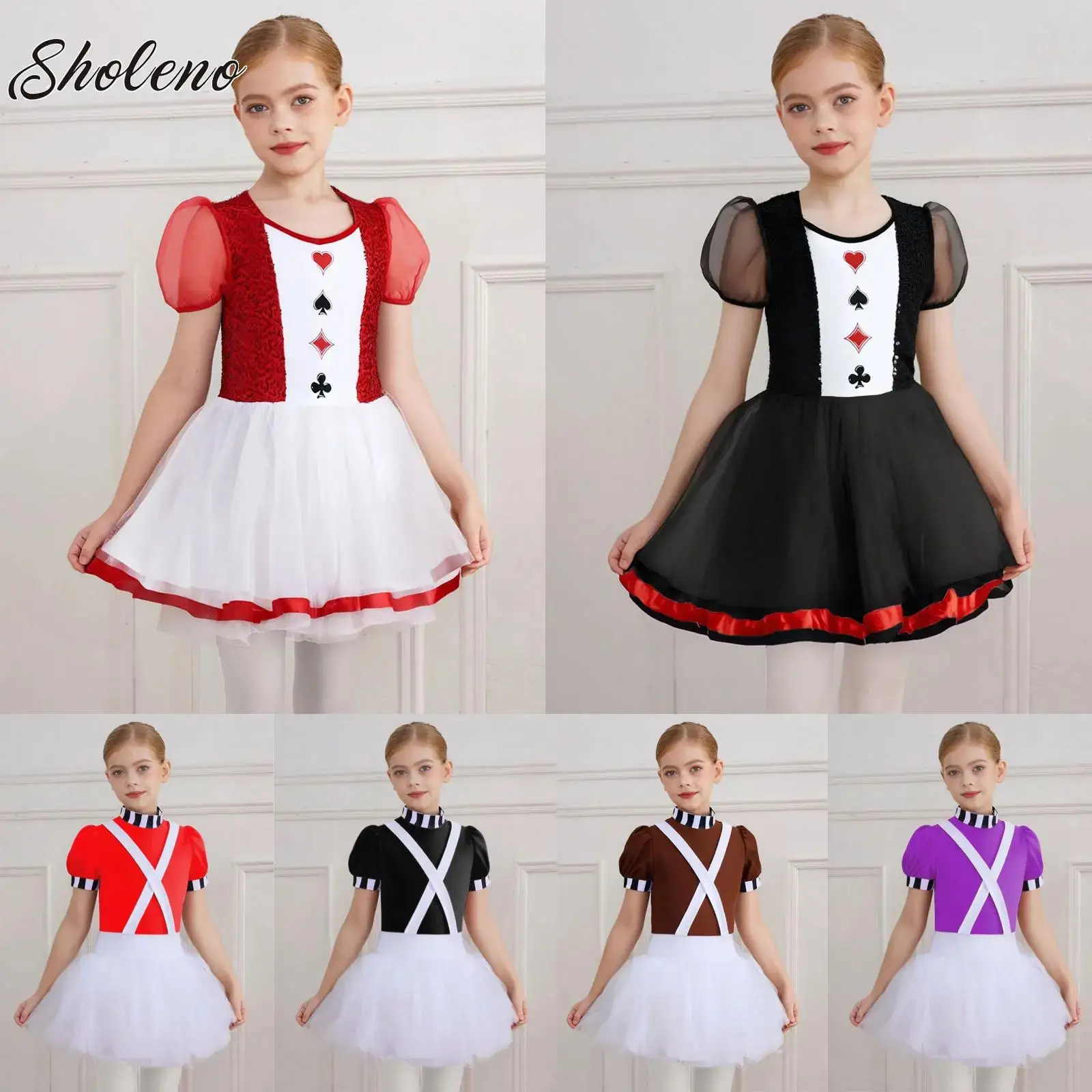 

Kids Girls Sequins Ballet Tutu Leotard Dress Mesh Short Sleeve Gymnastics Leotard Figure Skating Princess Halloween Costume