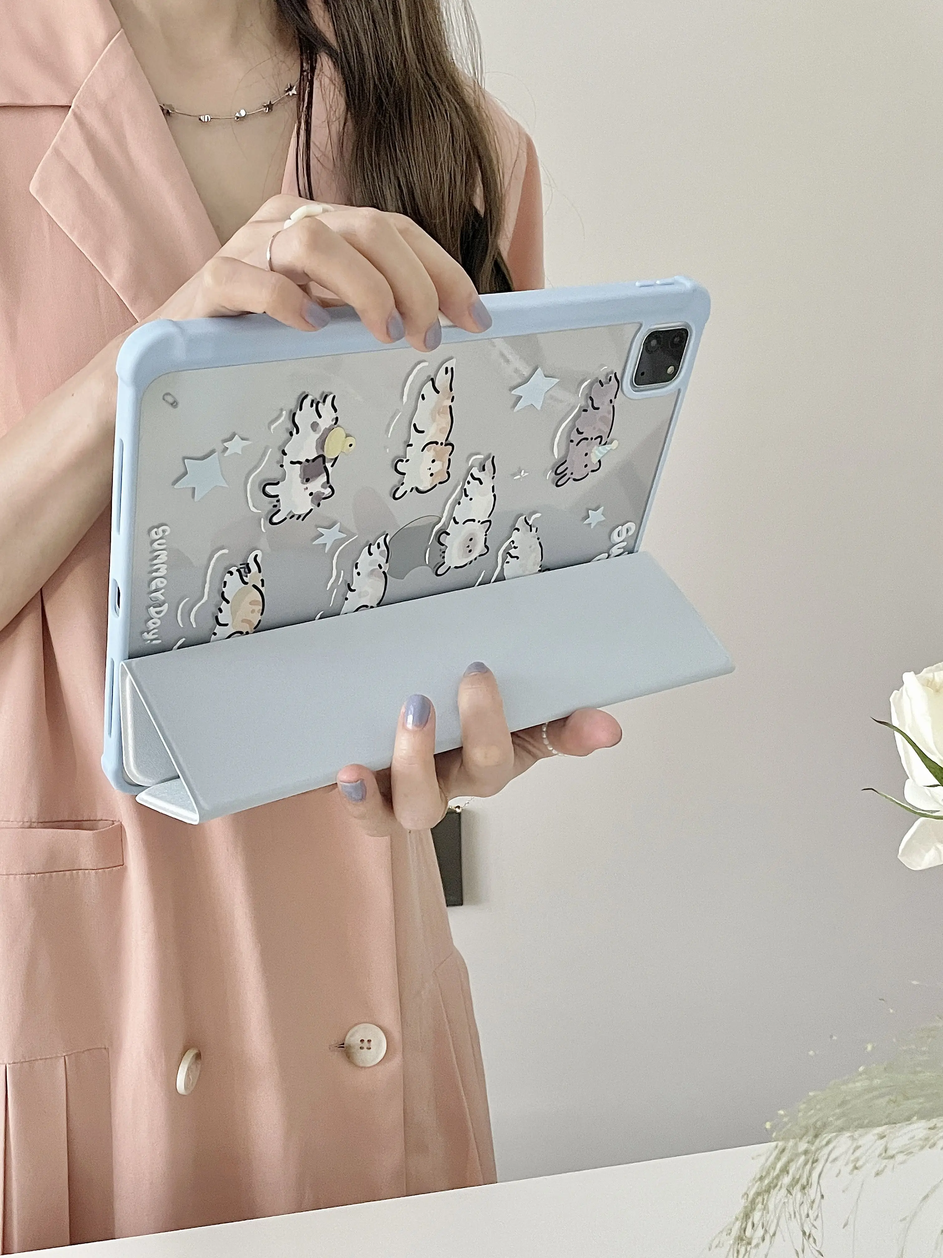 Cute Swimming Cat Case for 2022 New IPad 10th 10.9 iPad Pro 11 12.9 10.5 9.7 Air 5 4 10.9 Mini6 Cover with Pencil Slot Holder