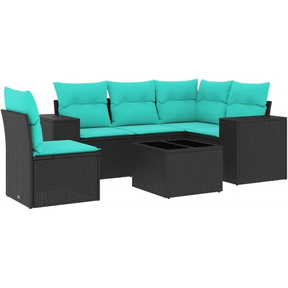 

Комплект уличной мебели из 6 предметов с подушками из черного полиротанга