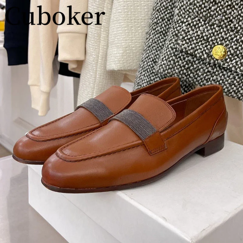 

2023 Autumn Round Toe British style Flat Ballet Shoes Women Brand Leather Rivet Buckle Strap Loafers Shoes Causal Walking Shoes