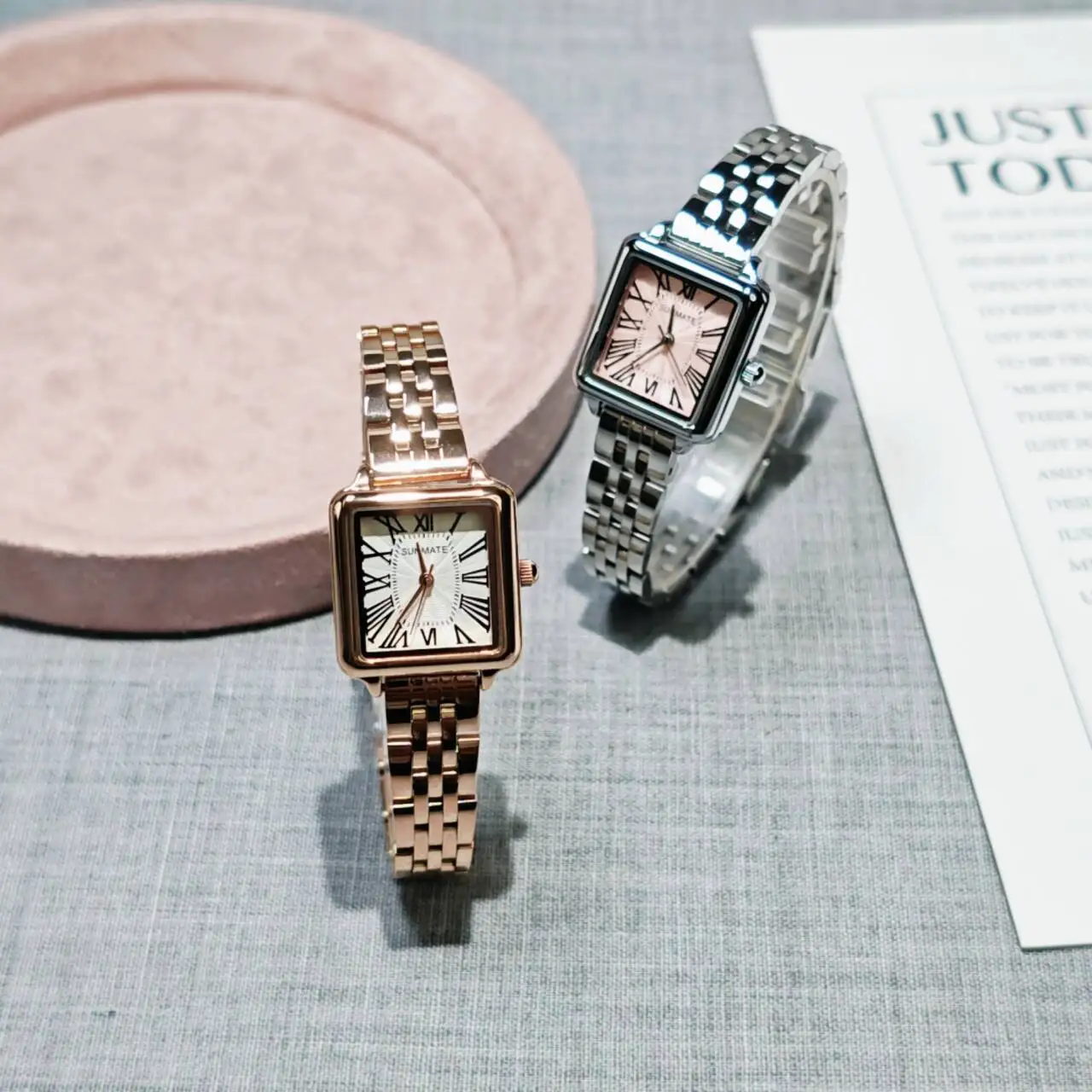 

SUNMATE Stylish Classic Women Square Watch,Roman Numeral Hour Markers,Stainless Steel Casual Dress Watch,Comes with A Watch Box