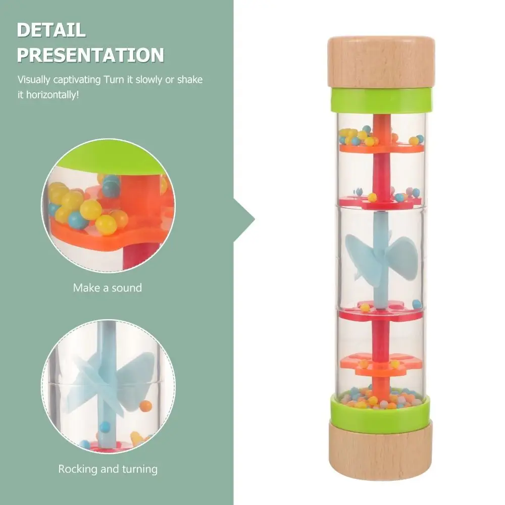 Wooden Rain Stick Musical Rainbow Hourglass Rain Stick Rain Sounder Hearing Hand Shaking Rattles Simulation Rain Sound