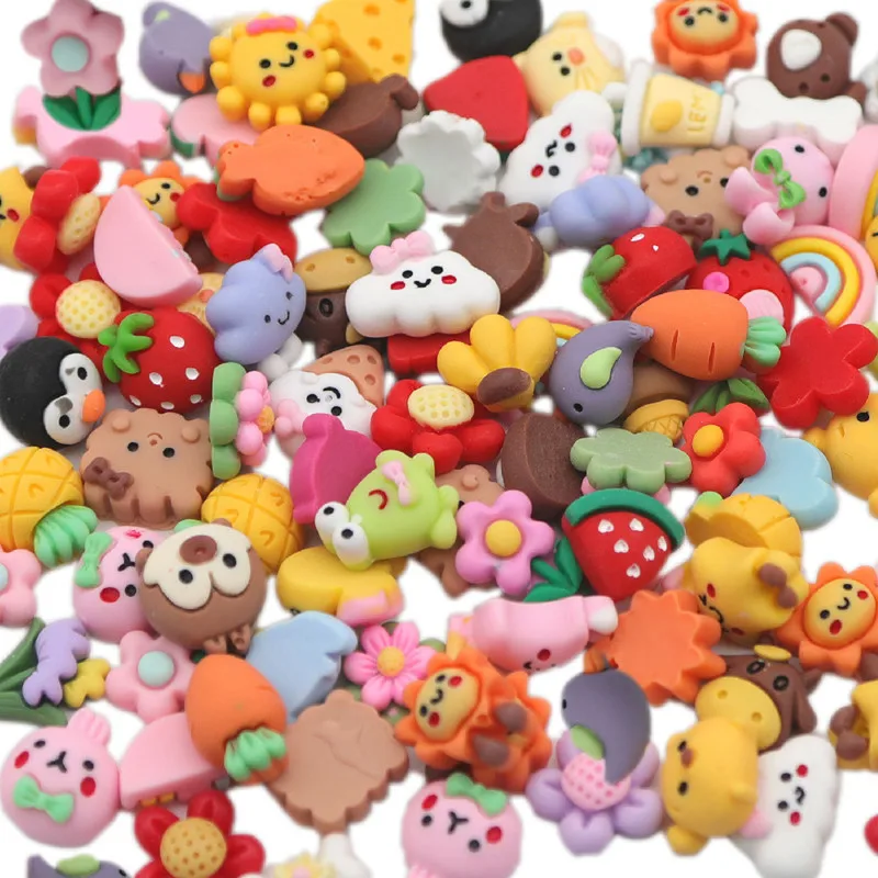 

20pcs Cartoon Animal and Fruit Cute Mixed Assorted Resin Flatback Cabochons for DIY jewelry Making Hair Clip Slime Decorations