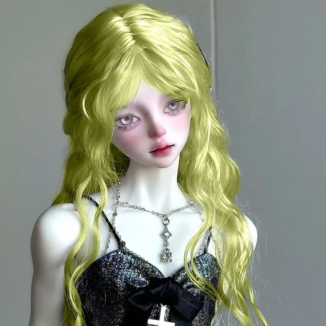 BJD wig suitable for sizes 1/31/4 high temperature hair fruit green wavy long curly hair for women double ponytail personalizd