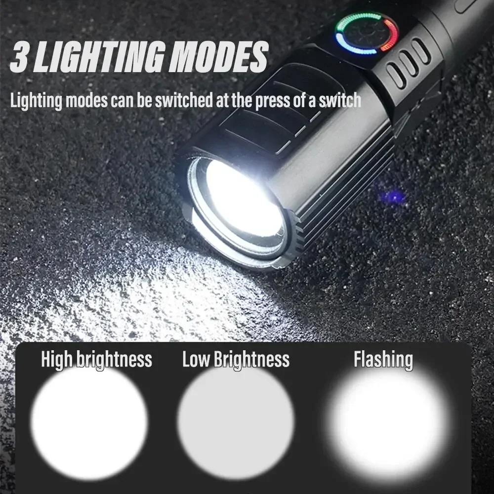 Super Bright LED Flashlight with P50 Beads Zoomable Rechargeable Torch 3 Lighting Modes Waterproof Outdoor Strong Lighting Lamp