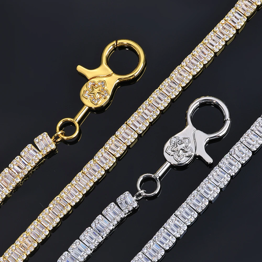 NY Hot Style Luxury Rock Sugar Tennis Chain Miami Baguette Round Zircon Mixed Inlay Chain for Men Hip Hop Pants Chain