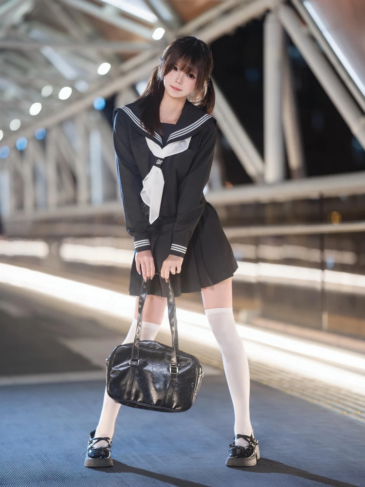 

Original JK orm Tsukiio Tee Books Sailor Suit Top Long Sve Women's Sle Student Class orm School orm Set