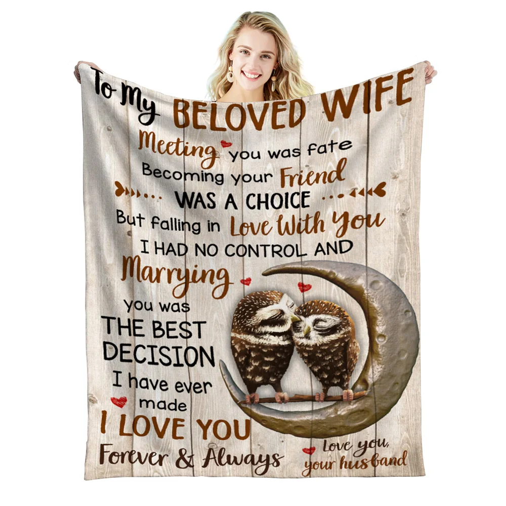 

Personalized Blanket for My Wife Valentine's Day Romantic Owl Couple Blanket