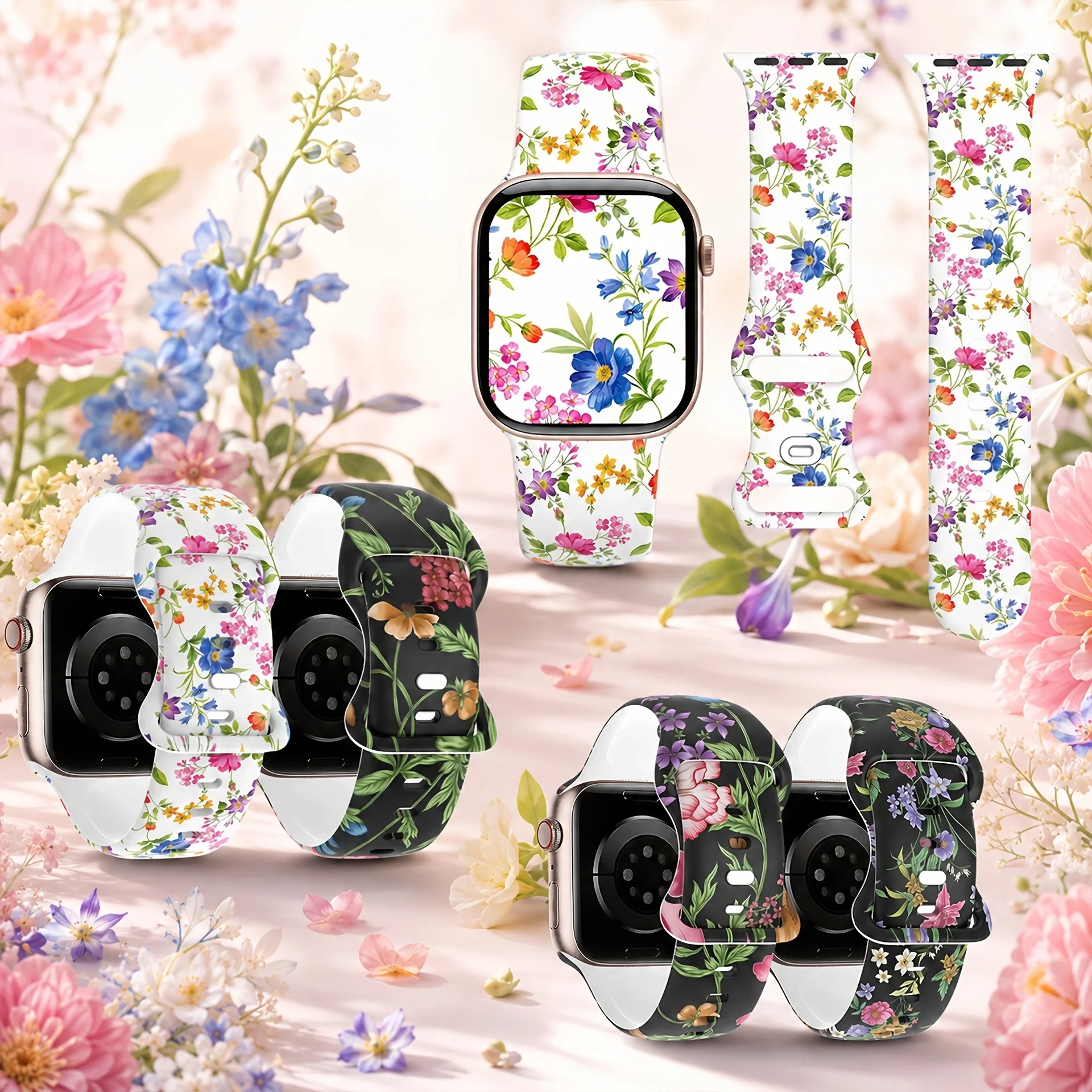 Blumen-Uhrenarmband für Apple Watch 40/41/42/44/45/46/49mm Weiches und bequemes Silikonarmband für iWatch Serie 11 10 9 8 7 6 5 S