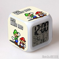 Anime Super Marie Cartoon Alarm Clock Creative Student 8x8x8cm LED Cube with Colorful Light Display Time Week Month