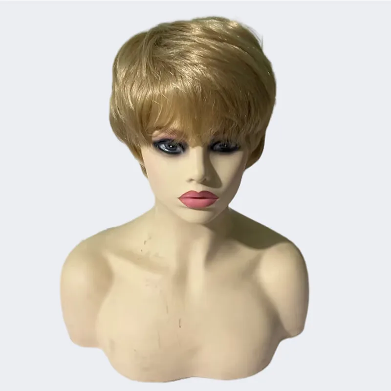 

Women Wig Short Curly Wig Dark Blonde Ladies Wavy Hair Wigs+Wig Cap