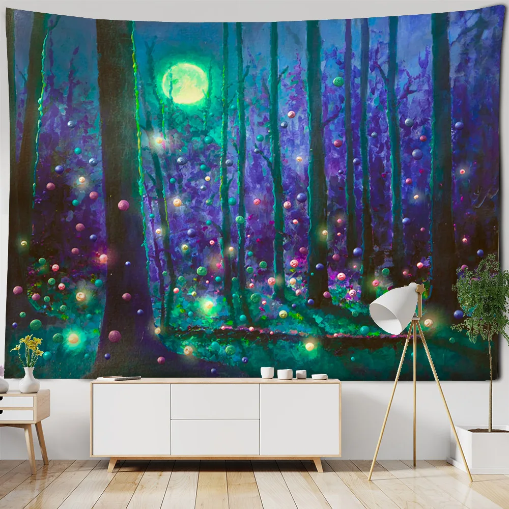 

Psychedelic forest printed tapestry, hippie wall hanging, Bohemian style, mandala wall art decoration, living room, bedroom