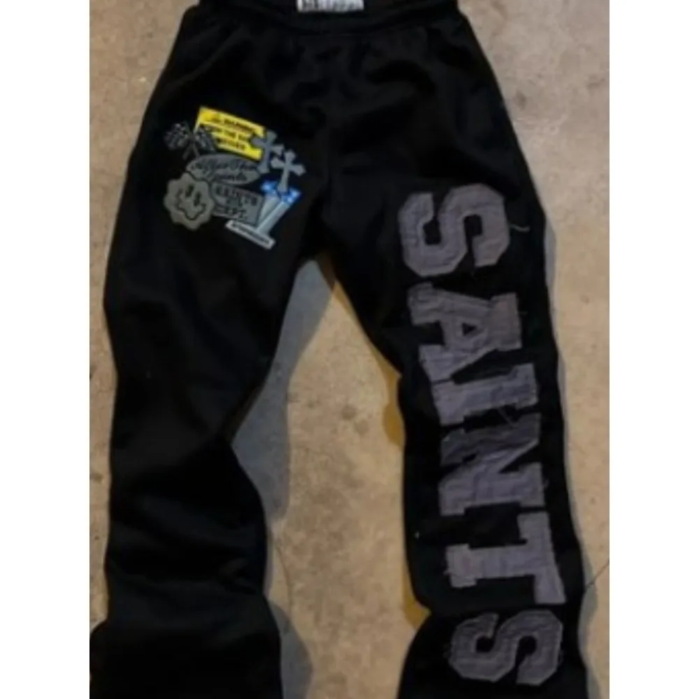 2025 New European Style Hip Hop Print Wide Leg Pants for Teens Trendy Streetwear Casual Loose Fit Long Trousers Unisex Fashion