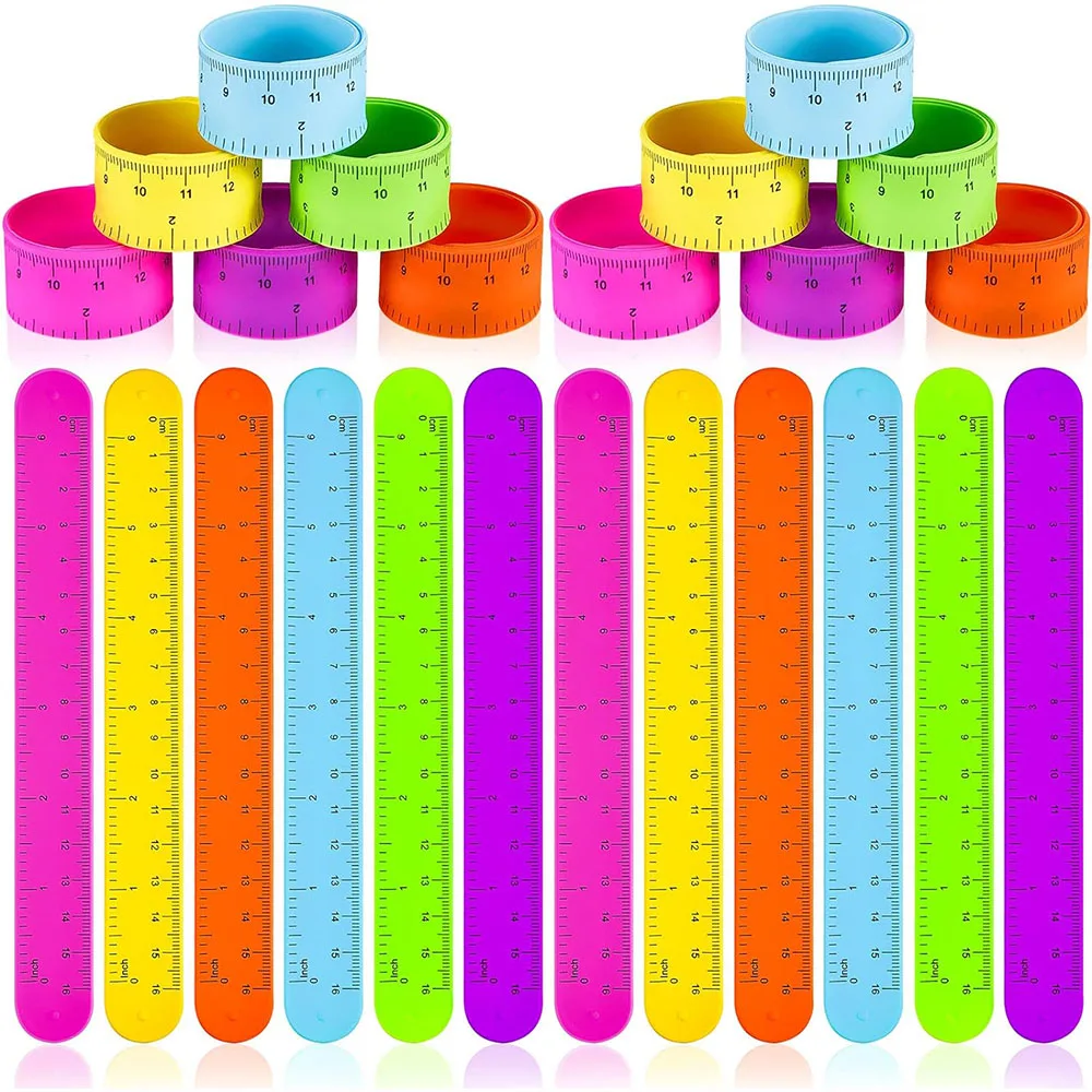 

Neon Ruler Colorful Slap Bracelets Bulk for Classroom with Scale Silicone for Kids Birthday Party Favor School Prize Gift