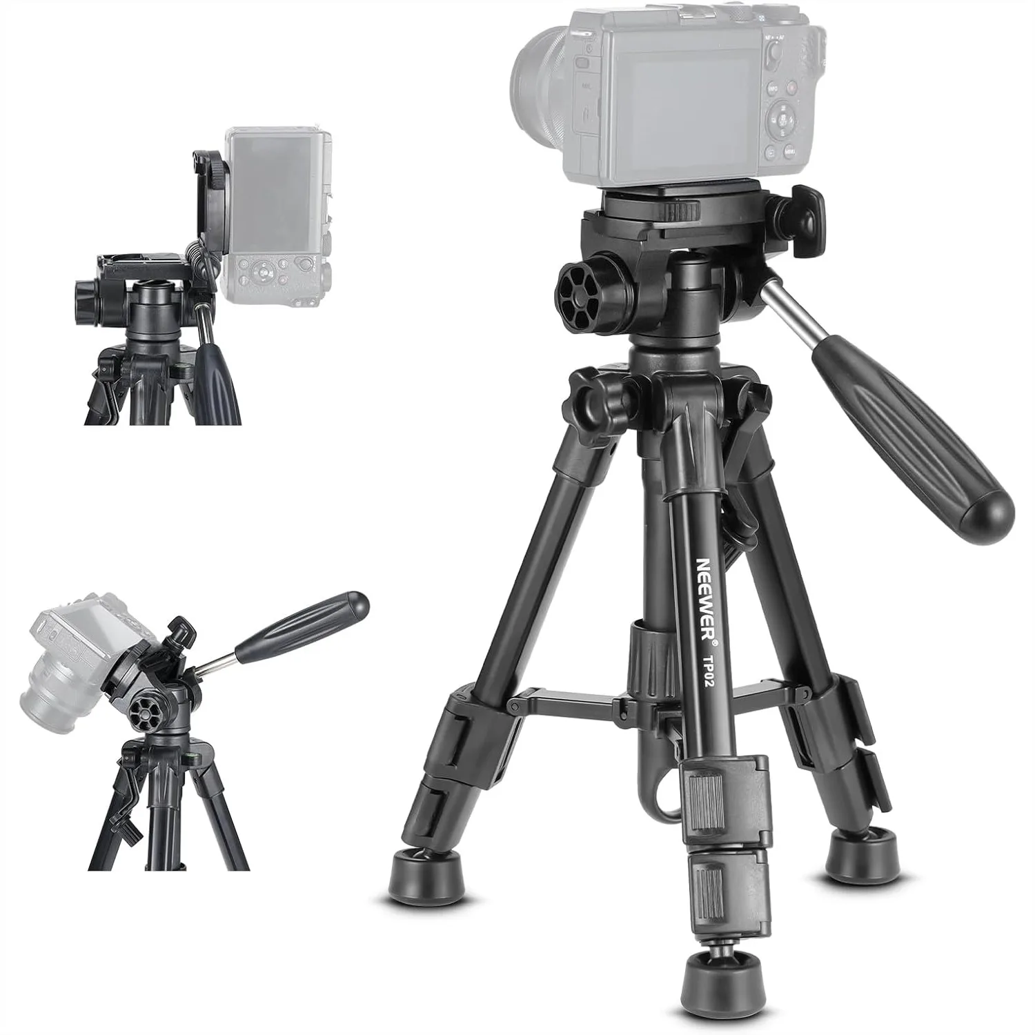 

Mini Desk Tripod for Camera with 3 Way Pan Tilt Head & Handle, Small Portable Metal Tabletop Stand with 1/4" Screw for DSLR Vlog